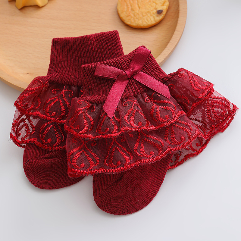 Picture of Spring Girls Lace Socks Spring and Summer Thin Double Lace Baby Princess Socks 2023 New Girls Socks