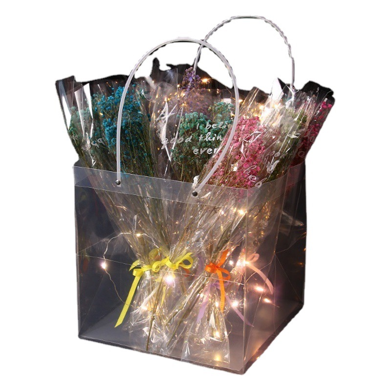 Valentine's Day Flowers Transparent Handbag Stall Square Pvc Plastic Gift Gift Box Bouquet Packaging Bag