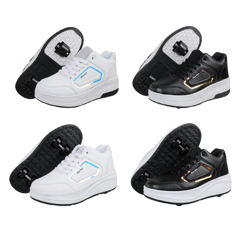 New walking shoes double-wheel children's roller skating shoes universal wheel shoes for adults and teenagers four-wheel deformation sneaker