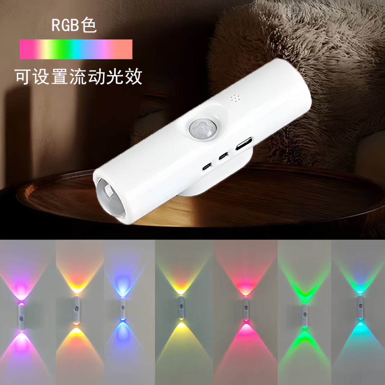Picture of Cross-border new intelligent human body induction lamp, colorful table lamp, induction wall lamp, hill night light, double cat's eye ambient light