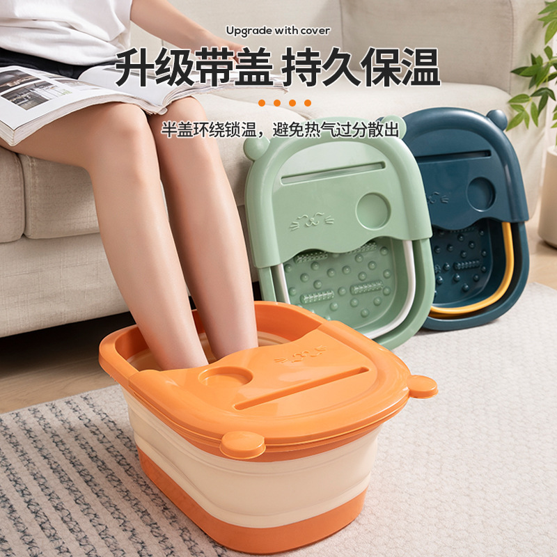Picture of Foldable Foot Bath Bucket, Foot Bath Basin That Reaches the Calves, Plastic Foot Wash Basin, Foot Care Basin with Lid, Smart and Storable