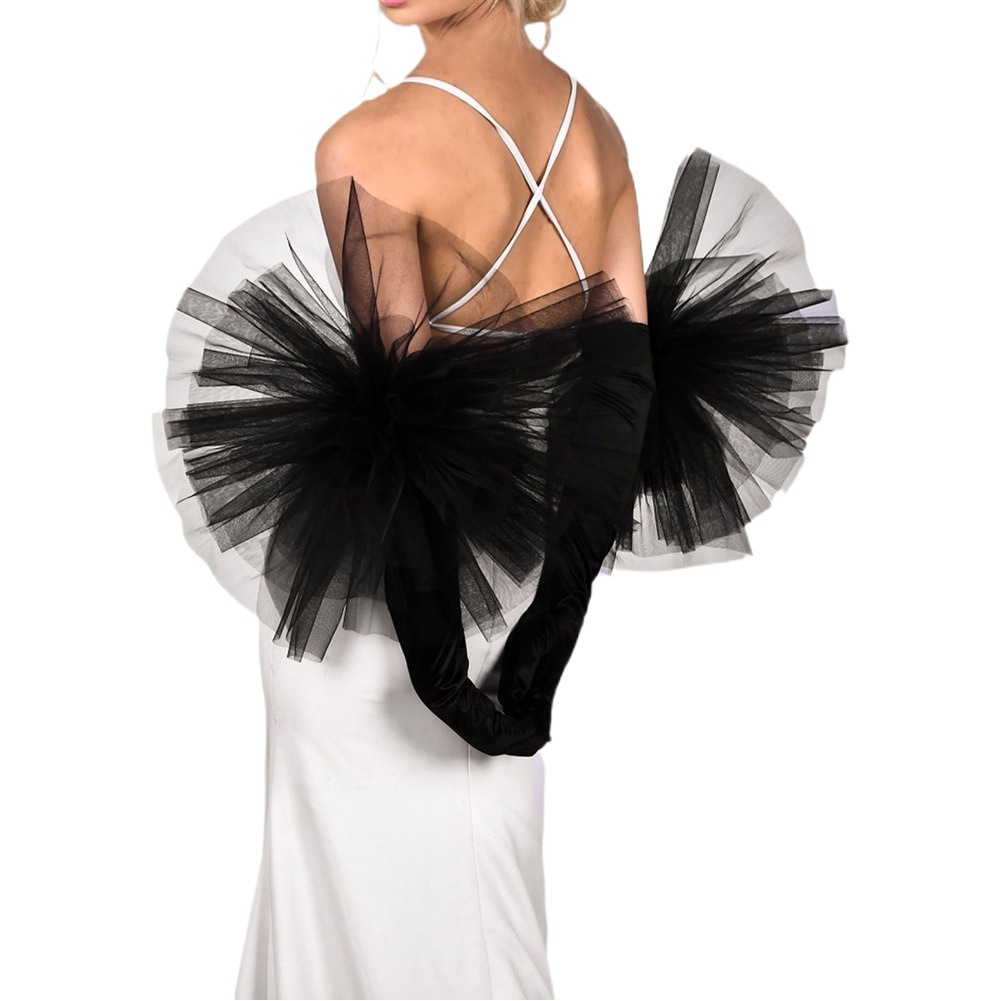 Manzhen bridal dress satin wedding performance black exaggerated big flower gloves lengthened etiquette gloves MM10