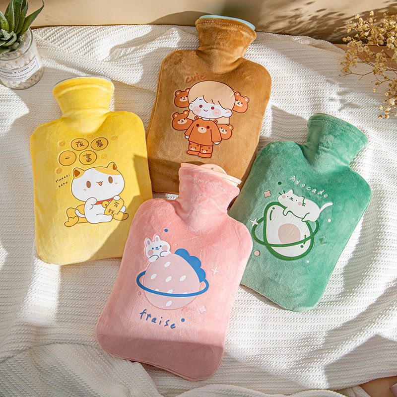 Hot Water Bag Water Filling Cute Plush Foot Warmer Large Hand Warmer Waist Hot Compress Warm Water Bag for Belly Small Water Filling Type