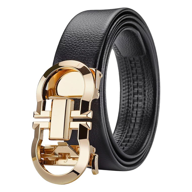 Belt Men's Automatic Buckle Belt Men's Korean Style Fashion Casual Girdle for Young and Middle-Aged People Business Litchi Pattern Trouser Belt Wholesale
