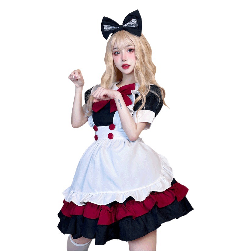 Picture of Halloween Maid Costume Gothic Dark Red Department College Style Lolita Lolita cosplay dress cos