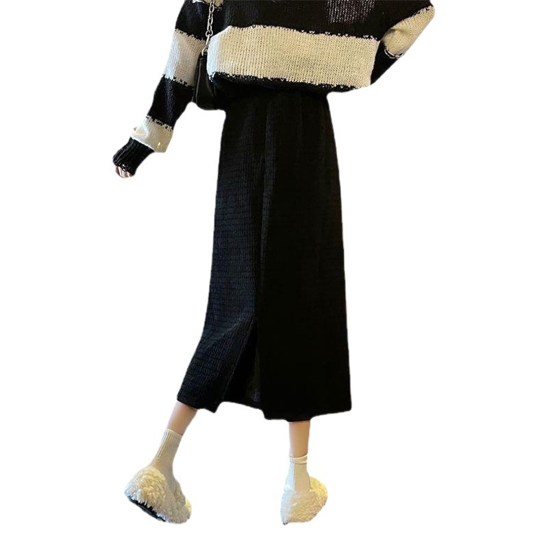 Corduroy skirt for women 2024 autumn and winter New High waist slimming mid-length split A- line skirt fashion hip skirt