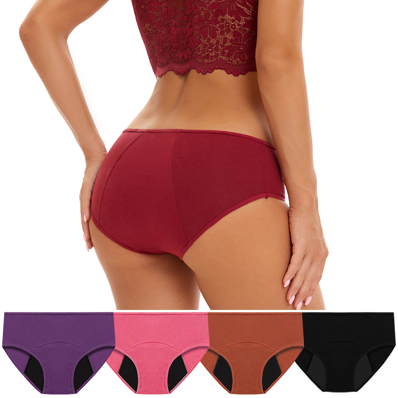 Foreign trade color side menstrual period underwear women's cross-border low waist plus size large flow three-layer menstruation period underwear