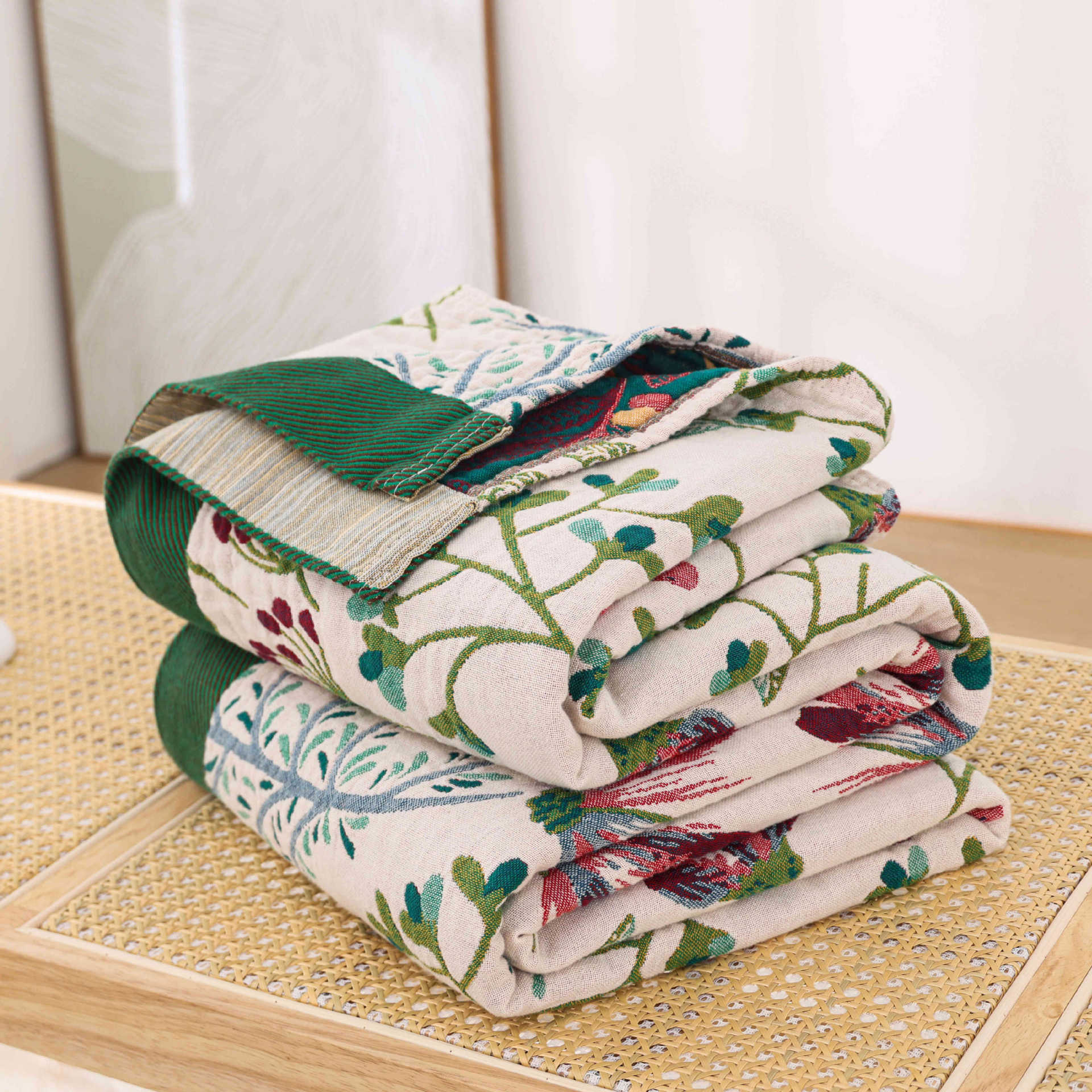 Picture of Towel Quilt Bed Sheet Cotton Summer Quilt Sofa Cover Blanket Nap Small Blanket Jacquard Air-conditioning Quilt Cotton Gauze