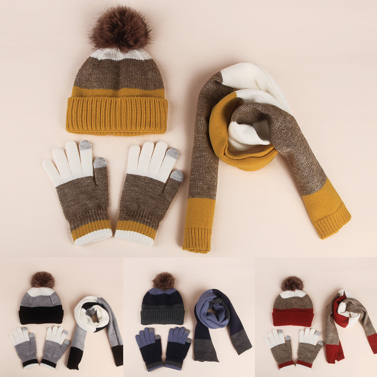 Amazon European and American Foreign Trade Knitted Children's Hat Scarf Gloves Three-piece Set Thickened Warm Hat for Autumn and Winter