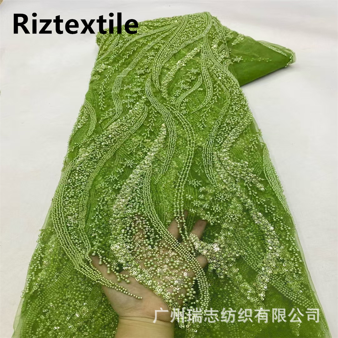 Picture of Spot European and American Bead Tube Embroidery Mesh Embroidery Sequin Embroidery Cloth Fashion Wedding Dress Fabric Beaded Lace