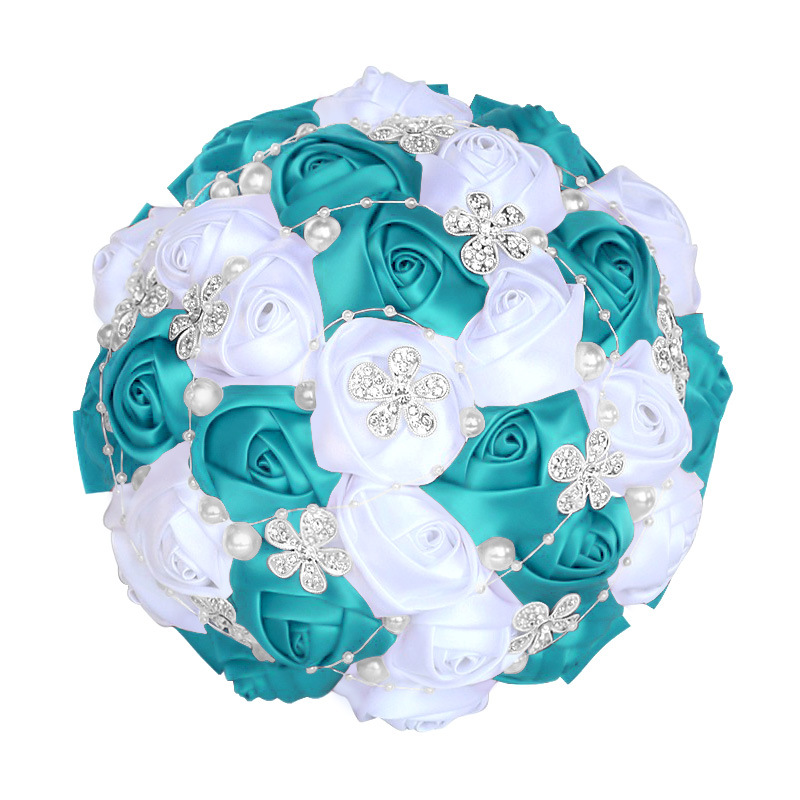 Picture of European and American Super Beautiful Ribbon Flower Wedding Supplies Bride's Hand-held Flower Five-flower Beaded Hand-held Flower Wedding Supplies Hand-held Flower