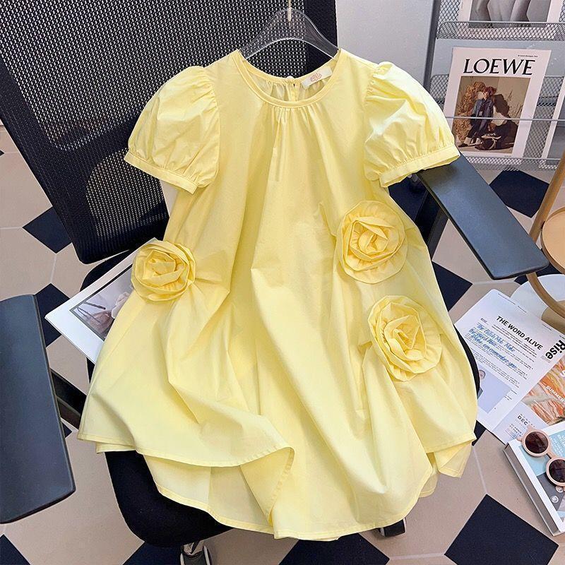 Picture of Girls' Fashionable Dress 2024 Summer New Style Korean Style Fashionable and Sweet Short-Sleeved Dress for Middle-Aged and Older Children