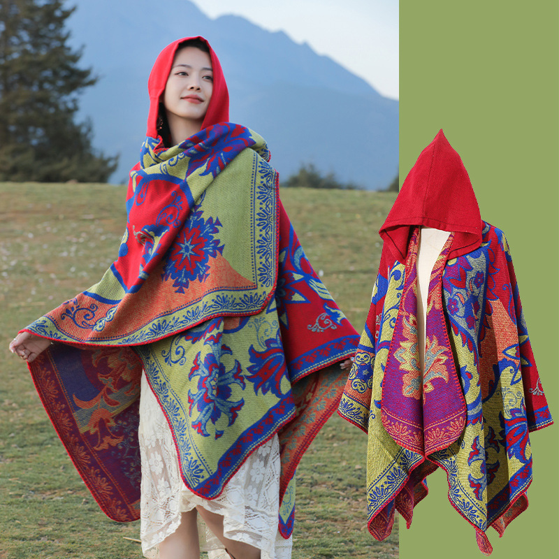 Picture of Hooded shawl cloak Lijiang Xinjiang Xizang grassland tourism wear photo warm outer cape factory wholesale