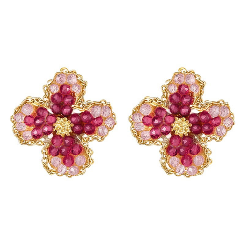 s925 Silver Pink Flower Ear Studs Advanced Niche Design Sense Earrings Women's 2023 New Fashion Earrings