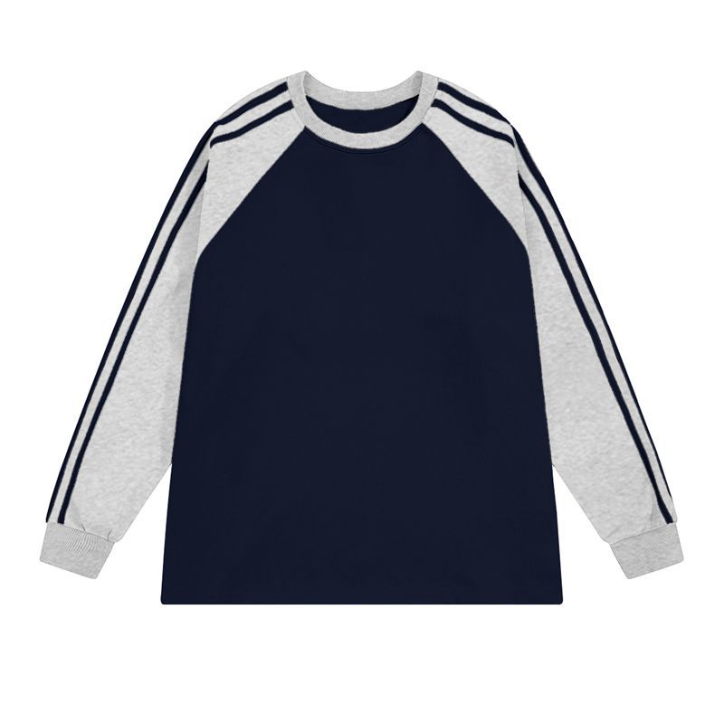 Cross-border [200g 100% combed cotton] thread beam loose raglan sleeve color matching three bars long sleeve trend