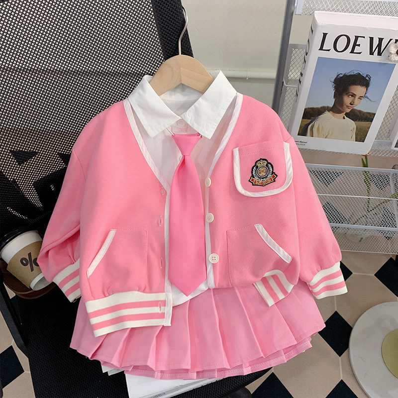 Girls' suit Spring and Autumn Dress 2024 New Korean College Style Little Girl Children's Western Style Skirt Three-Piece Autumn Dress