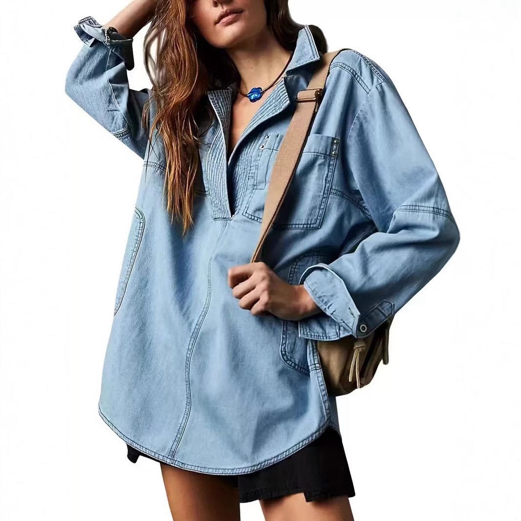 Europe and the United States cross-border Amazon 2025 new lapel fashion casual slim Denim shirt