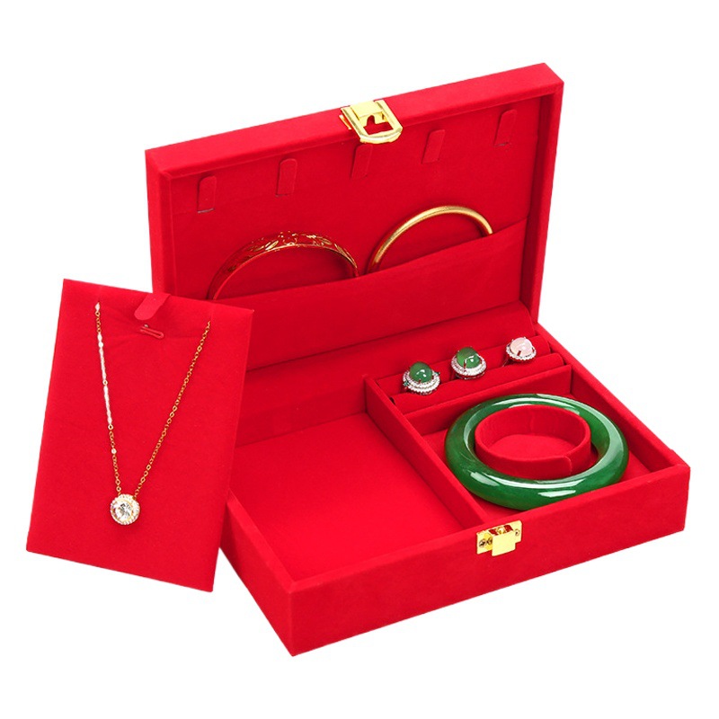 Wedding ceremony jewelry box Longfeng Chengxiang red three gold box ring necklace bracelet suit storage box jewelry box