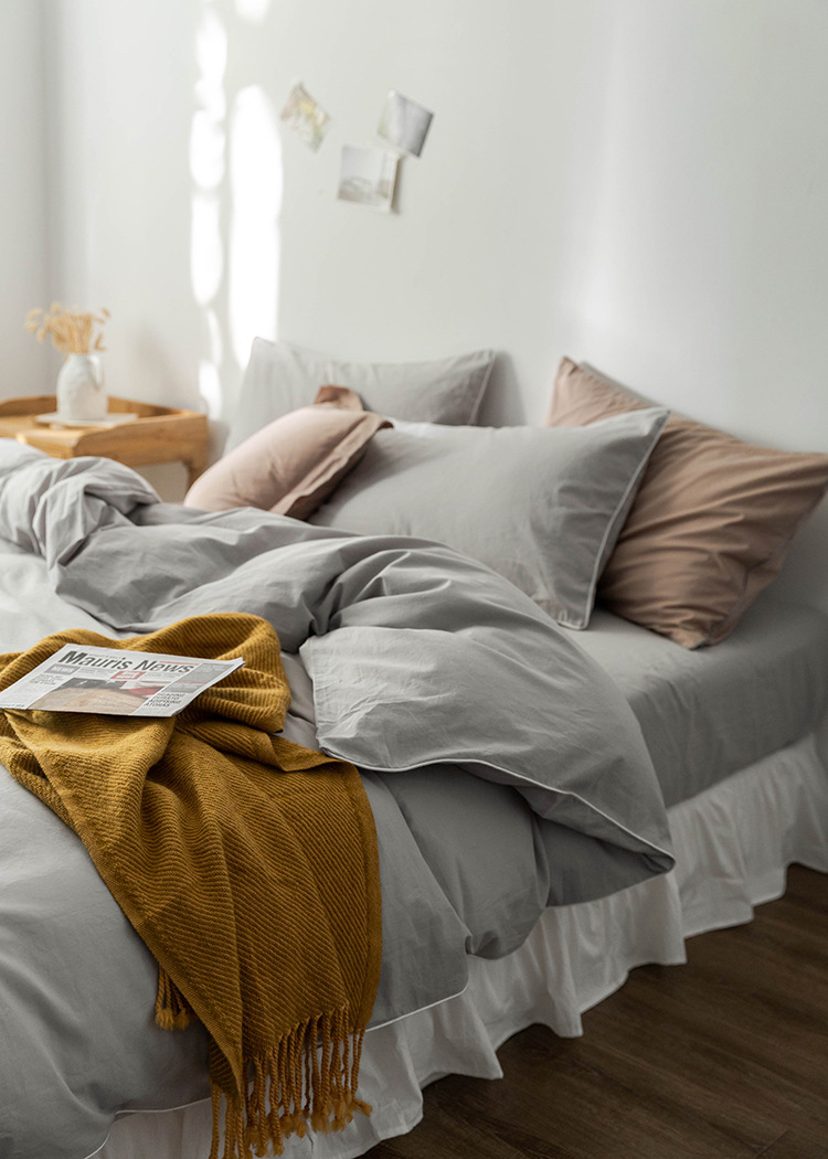 Picture of Unprinted Style丨Spring & Fall Pure Cotton Four-Piece Bedding Set, Cotton Quilt Cover, Bed Bed Sheets, Fitted Bed Sheets, 4-Piece Set, Pure Color