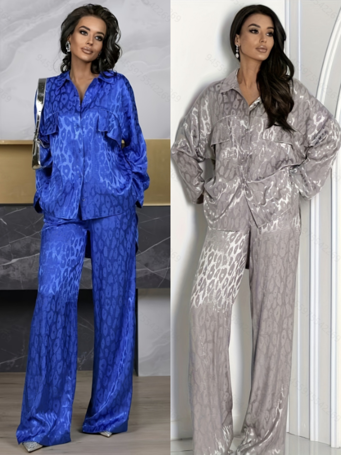 Europe and the United States cross-border 2025 explosion two-piece high sense long sleeve loose leopard fashion casual suit
