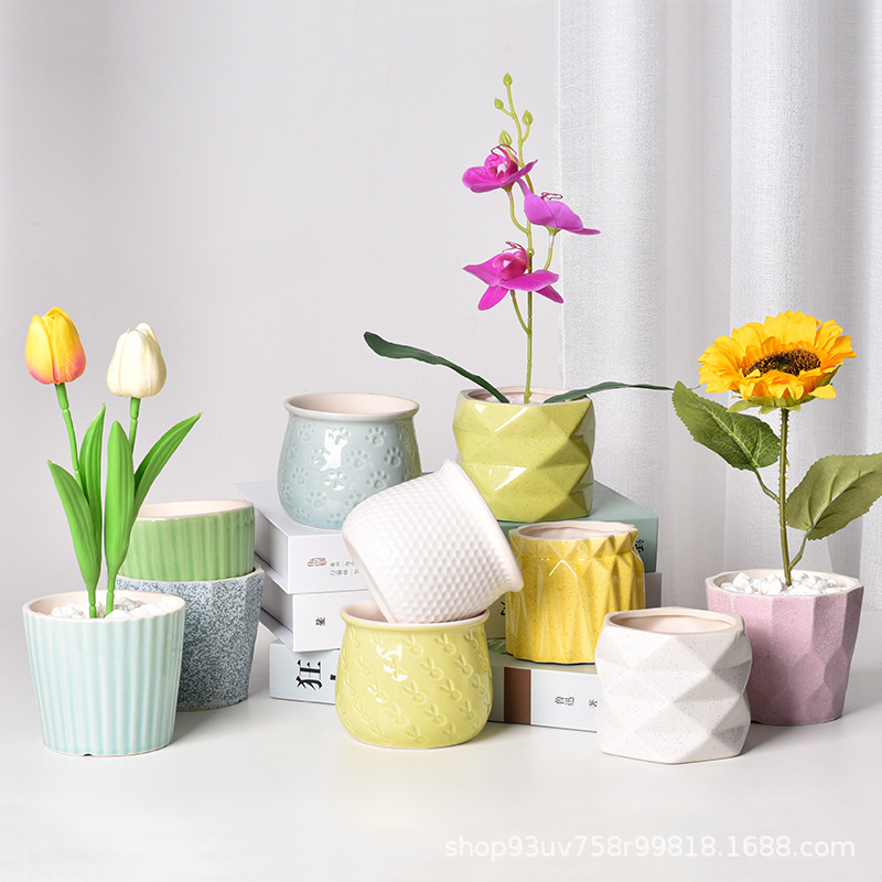 Picture of Factory wholesale ceramic flower pot glaze combination creative home decoration fleshy flower pot simple meat green plant potted plant