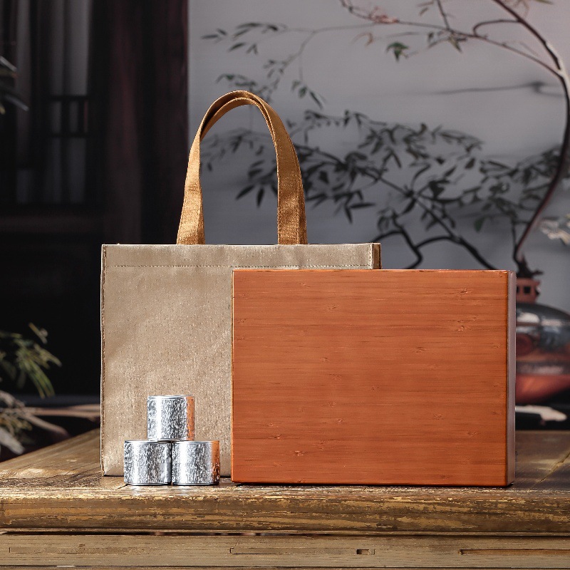 Chinese Style High-End Bamboo Box Corporate Gift Packaging Cinnamon Dahongpao Dancong Retro Alloy Small Jar Empty Box Does Not Contain Tea