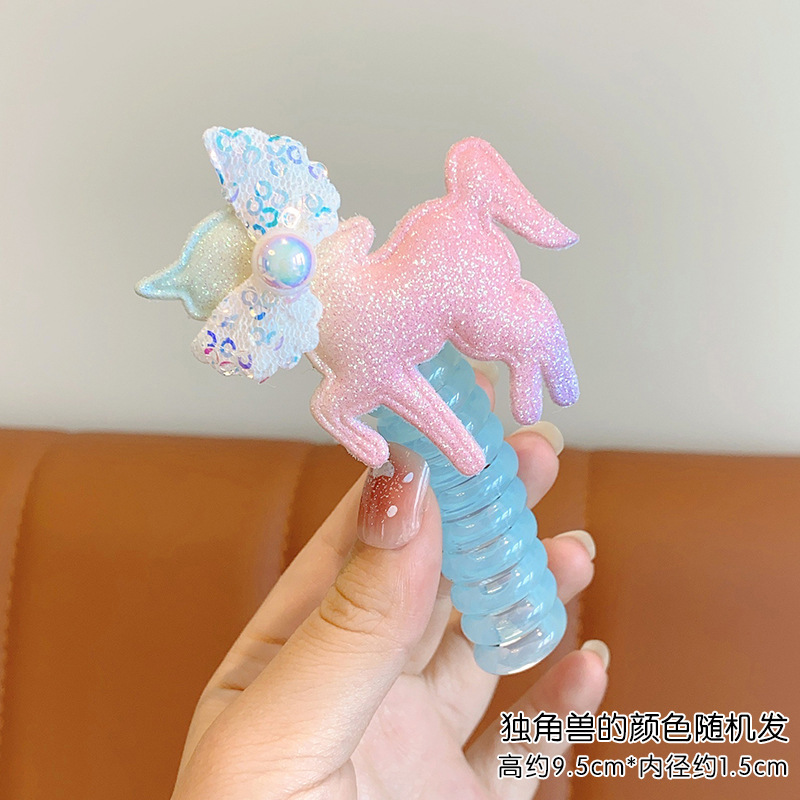 Picture of Children's coil telephone line hair band female high ponytail does not hurt hair hair rope high elastic durable rubber band Braid artifact