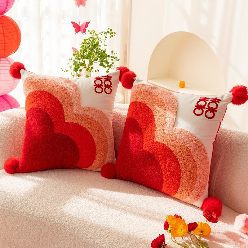 Picture of Wedding pillow a pair of festive red bed pillow living room sofa wedding letter pillow wedding wedding room decoration
