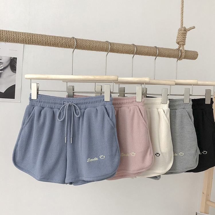 Cross-border waffle sports shorts women's summer 2023 new Korean version of large size loose slim casual wide leg pants wholesale