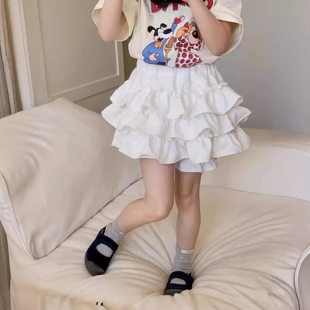 Girls Puffy Skirt Children's Cake Skirt 2025 Spring and Summer Short Skirt Little Girl Fashionable White Pleated Skirt