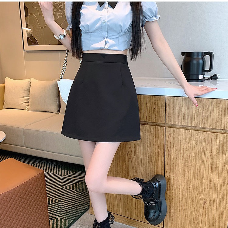 Pear-shaped skirt women's spring and summer new suit A- line skirt high waist slimming cover skirt black skirt