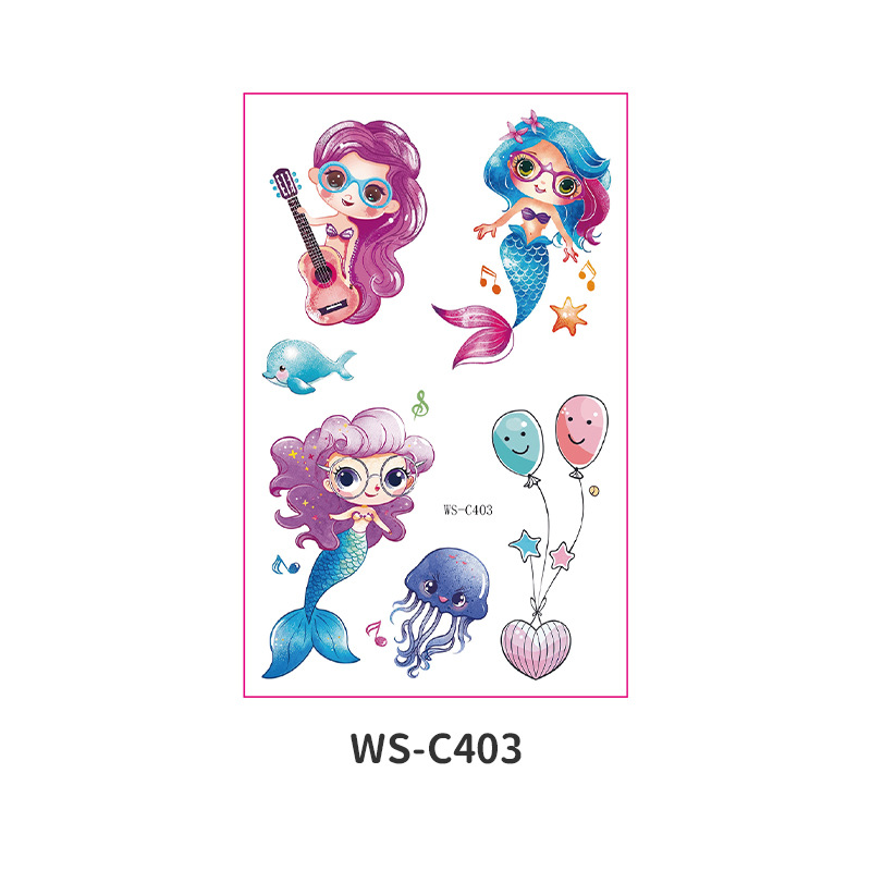 Picture of Cross Border Waterproof Sweat Tattoo Children Cartoon Dream Party Princess Theme Stickers suit Mermaid Tattoo Stickers