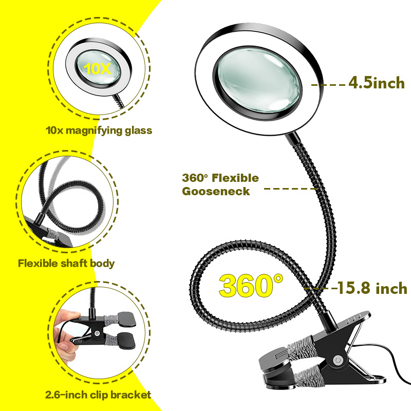 4.5inch Clip-On Magnifying Glass Desk Lamp, Nail Art Ring Light, Beauty Fill Light, Tattoo Embroidery Clip Lamp, Hot-Selling Cross-Border Product