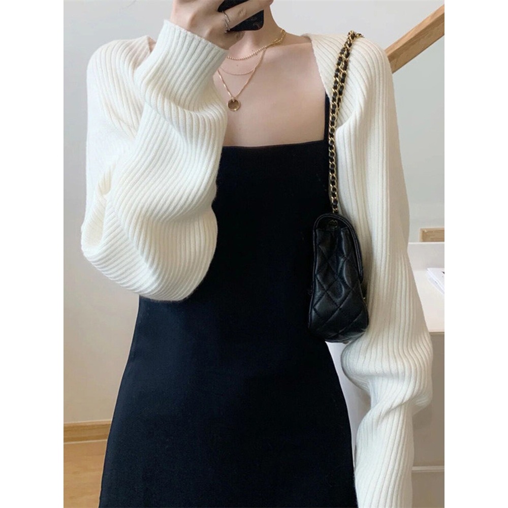 French Style Elegant Knitted Cardigan Women's Autumn and Winter Sweater Small Waistle Sling Outer Shawl Blouse Short Coat Top