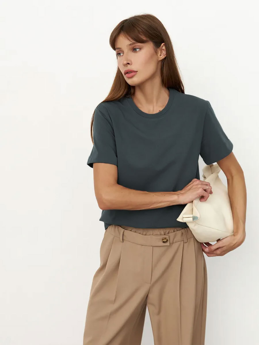 Picture of Cross-Border Short-Sleeved T-Shirt European and American 2025 Summer New Women's Fashion Casual Home Work Clothing Versatile Round Neck Short-Sleeved T-Shirt