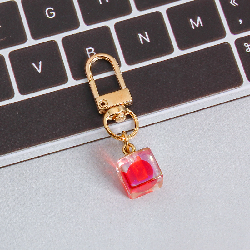 Picture of ins style AB color love beads keychain pendant diamond-shaped cut hanging hole door buckle girl's heart bag bag hanging jewelry