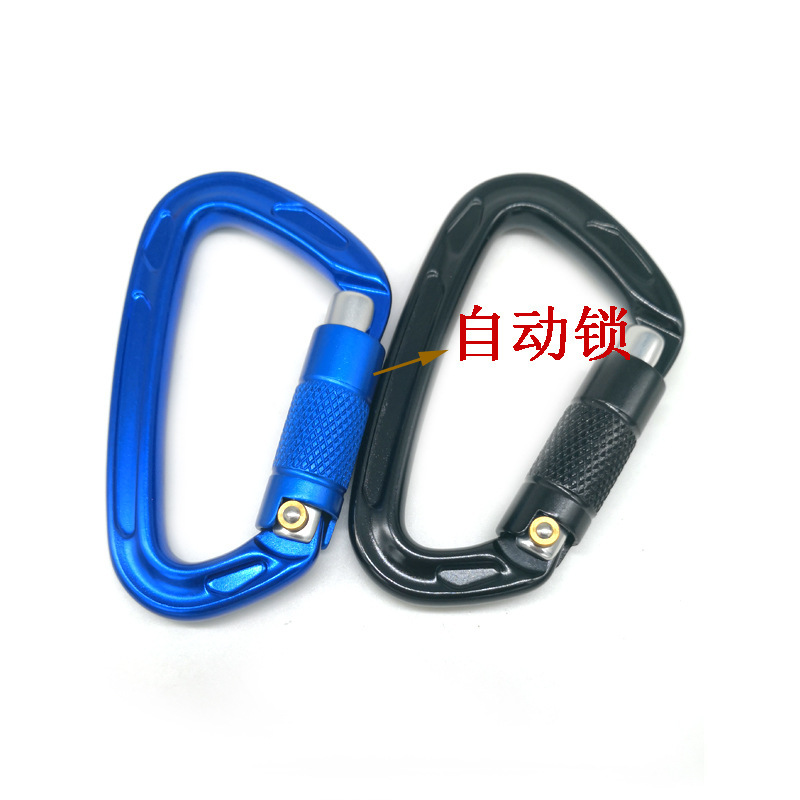 Picture of D-type automatic main lock 25KN aviation aluminum alloy D-type mountaineering buckle outdoor mountaineering automatic buckle rock climbing quick hanging hand lock
