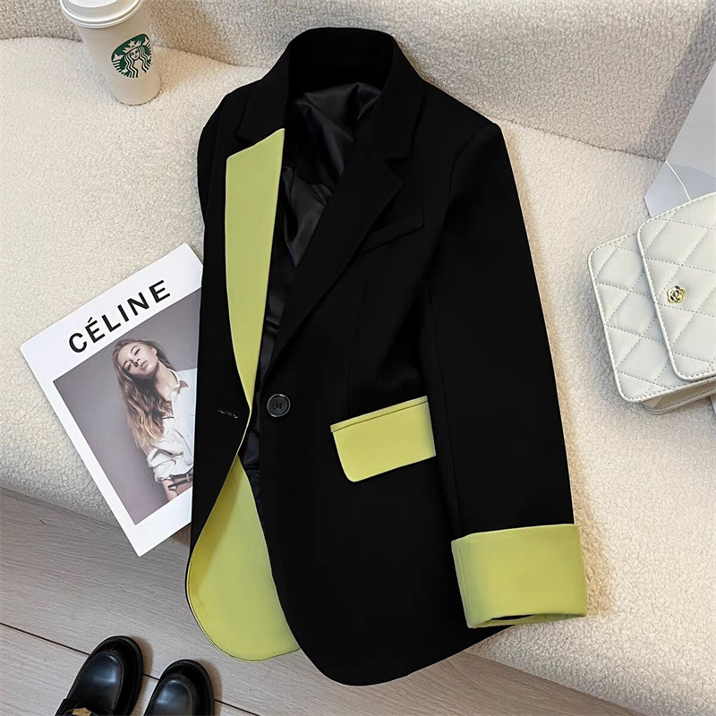 Black Contrast Color Stitching Suit Jacket Women's 2024 New Explosions This Year Popular Internet Celebrity Light Luxury Niche Suit