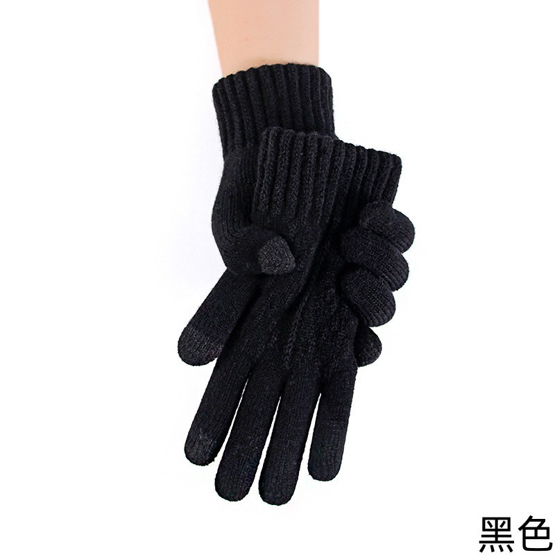 Picture of Gloves men's plus size student autumn and winter warm touch screen cold-proof fleece-lined five-finger knitted wool cycling riding gloves