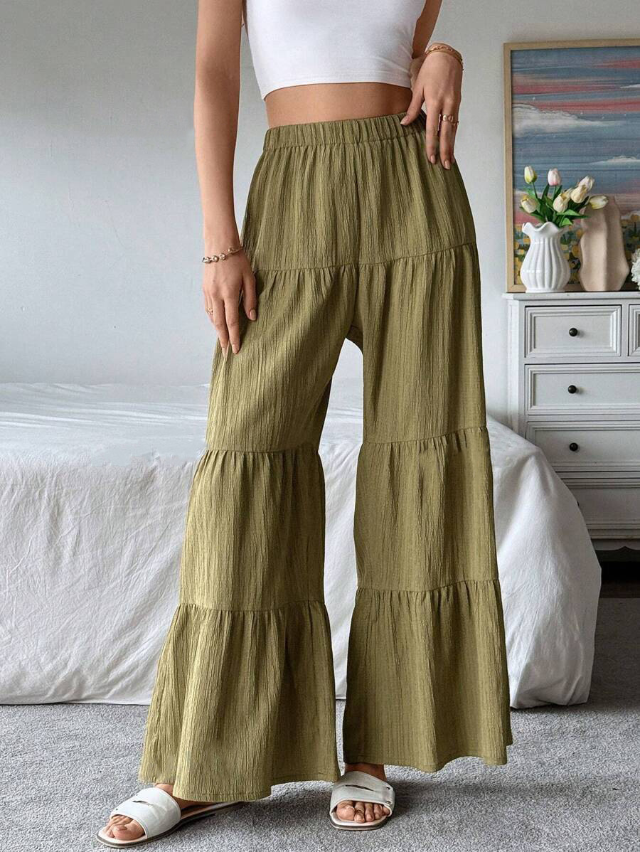 2025 Autumn New Collection Aliexpress Amazon European and American Cross-Border Supply Pleated Wide-Leg Elastic Waist Women's Pants