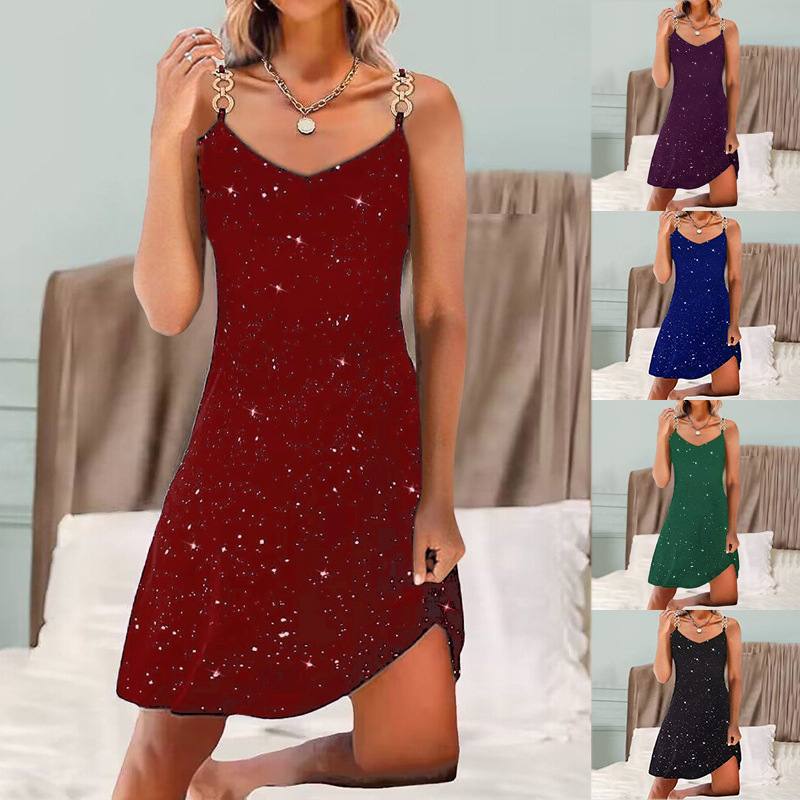 2023 Spring/Summer European and American Foreign Trade Wish Amazon Cross-Border New Women's Fashion Rhinestone Strap Sexy Dress Gown
