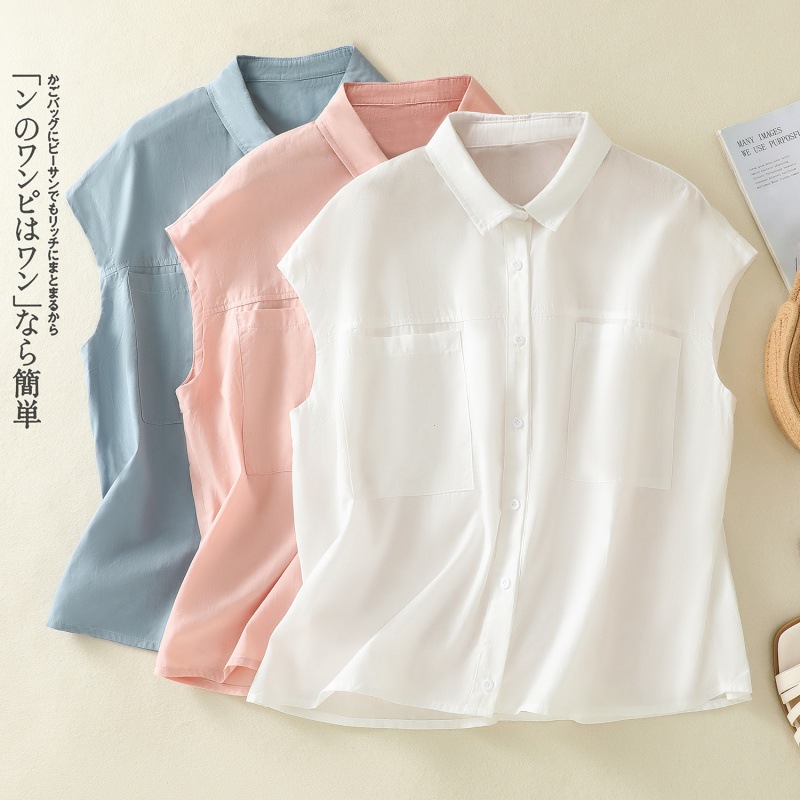 Real Shot 2024 New Vintage Lapel Cotton Linen Solid Color Shirt Women's Casual Loose Single-breasted Slim-fit All-match Top