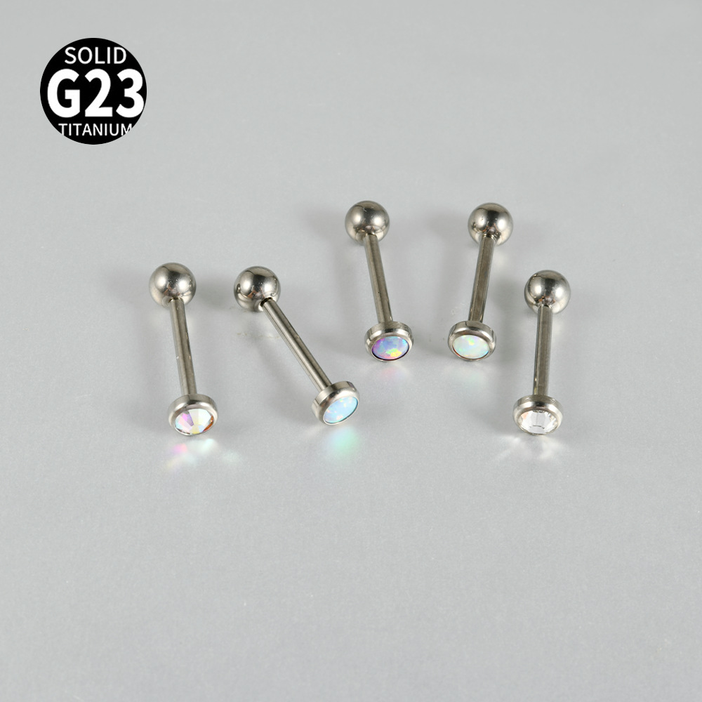 F-136 Titanium Inlaid Nebula Opal Flash Opal Tongue Nail Zircon Tongue Nail Internal Thread G23 Titanium Lip Nail Body Piercing