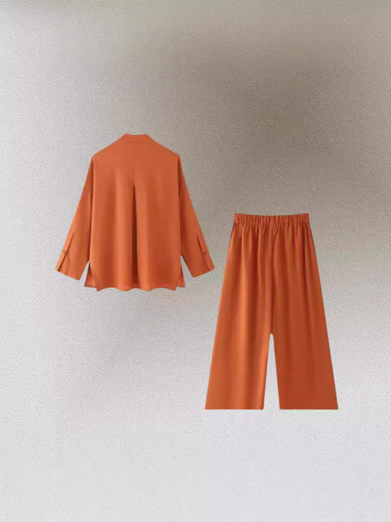 Picture of European and American Cross-border Amazon 2024 Spring Fashion Temperament Button Suit Jacket Linen Loose Pants Women's Suit