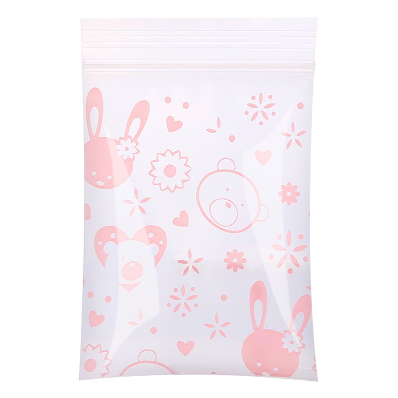 In stock color small size transparent ziplock bag cute printed plastic bag jewelry ear studs sealed packaging bag