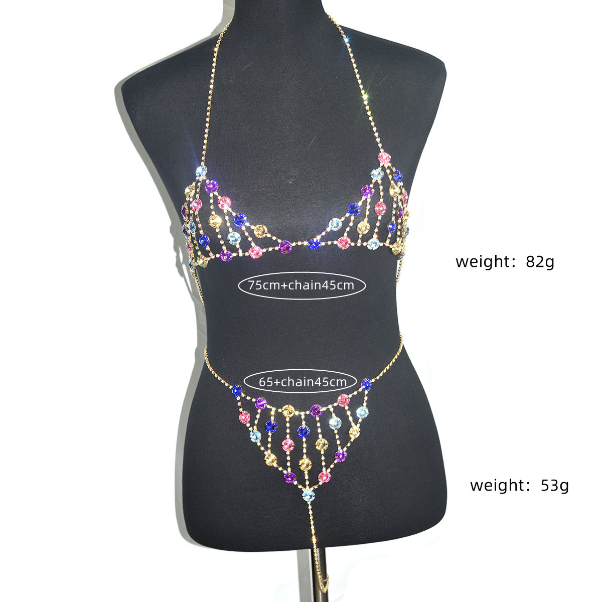 Picture of European and American body chain jewelry sexy personality color large accessories rhinestone beach bra underwear show body chain