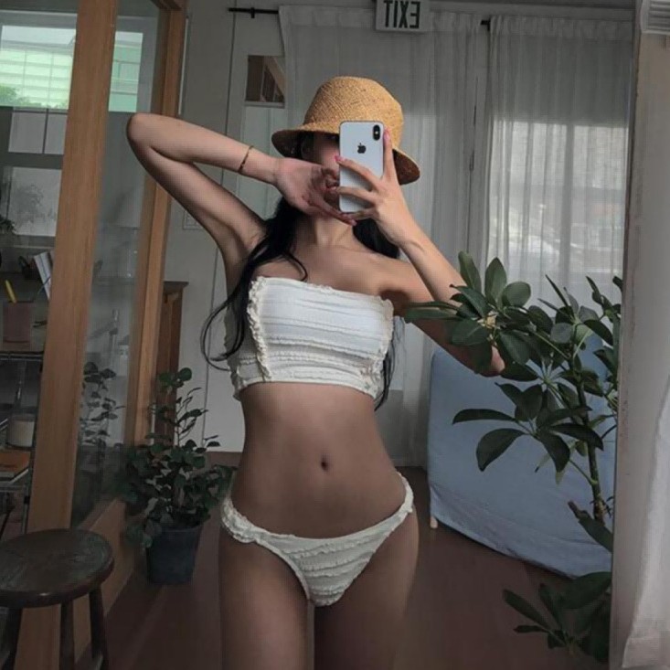 2025 Japanese New Style Bikini Sexy off-shoulder Tube Top Push-up Fashionable Pure Desire Chanel Style Split Swimsuit for Women