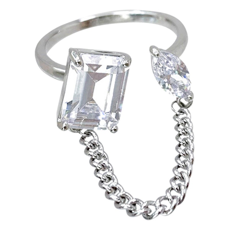 Distinctive Rhinestone Zircon Tassel Chain Ring Women's ins Fashionable All-match Exquisite Opening Adjustable Finger Ring Trendy