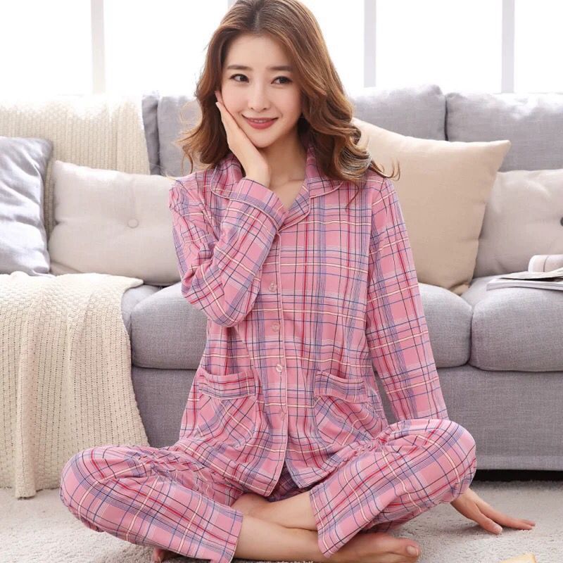Picture of 100% Pure Cotton Pajamas Women's Long Sleeve Women's Spring and Autumn Cardigan Lapel Pajamas Outwear Winter Home Suit