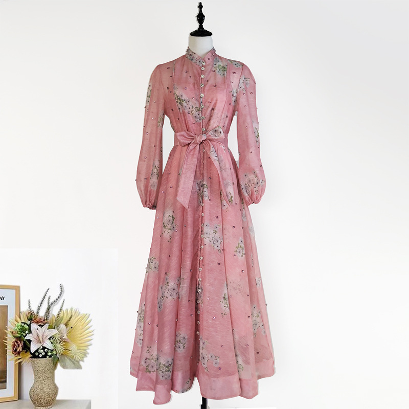 Cross-border in stock French Court Style Elegant Pink Heavy Industry Beaded New Female dress Celebrity Party High-grade Dress